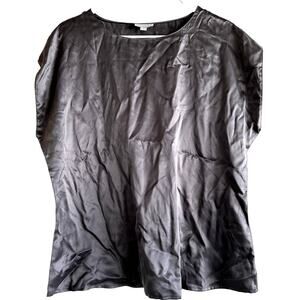 Pure Collection 100% Silk Dolman Blouse Boat Neck Pullover Metallic Gray 8/10